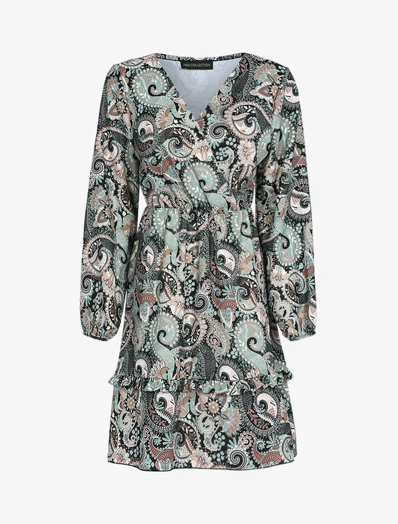 Robe volantée à imprimé cachemire - Noir