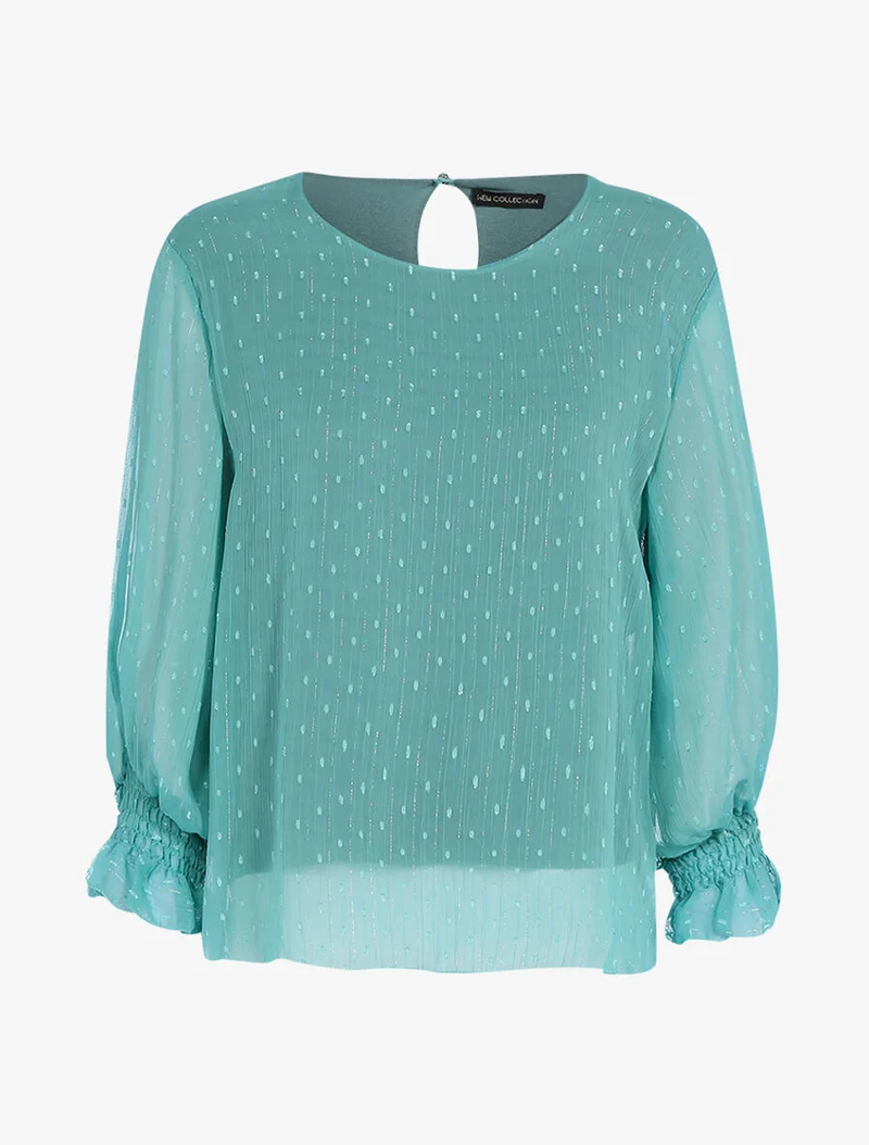 Blouse en voile poignets élastiqués - Turquoise