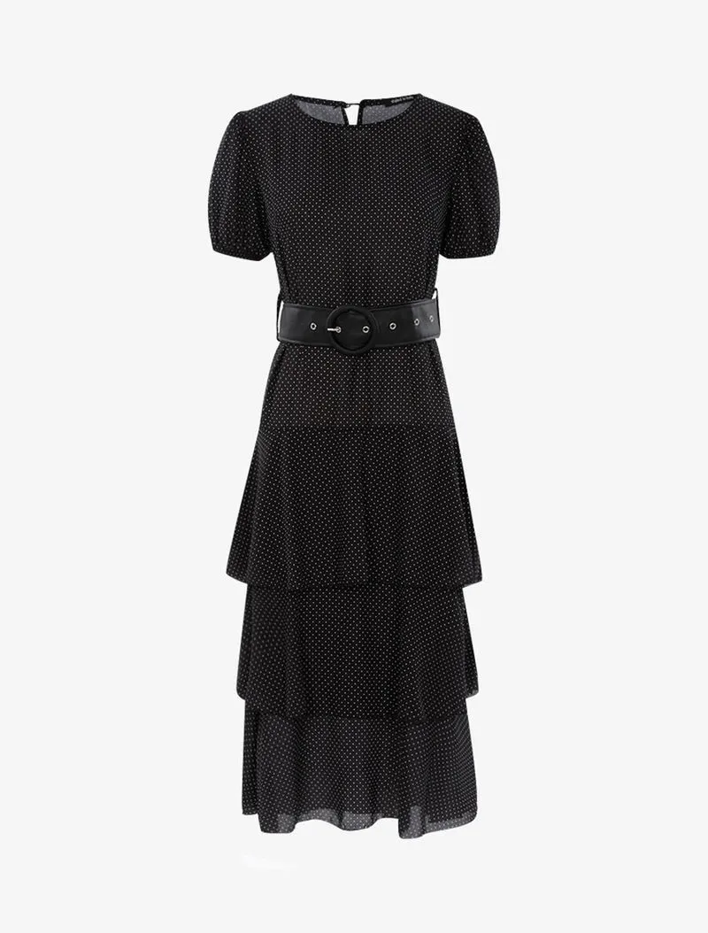 Robe à pois et volants - Noir