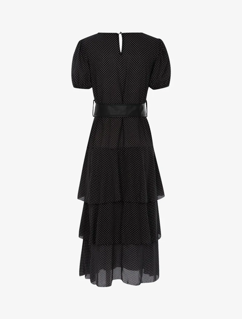 Robe à pois et volants - Noir