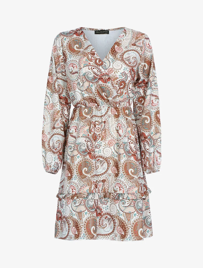 Robe volantée à imprimé cachemire - Beige
