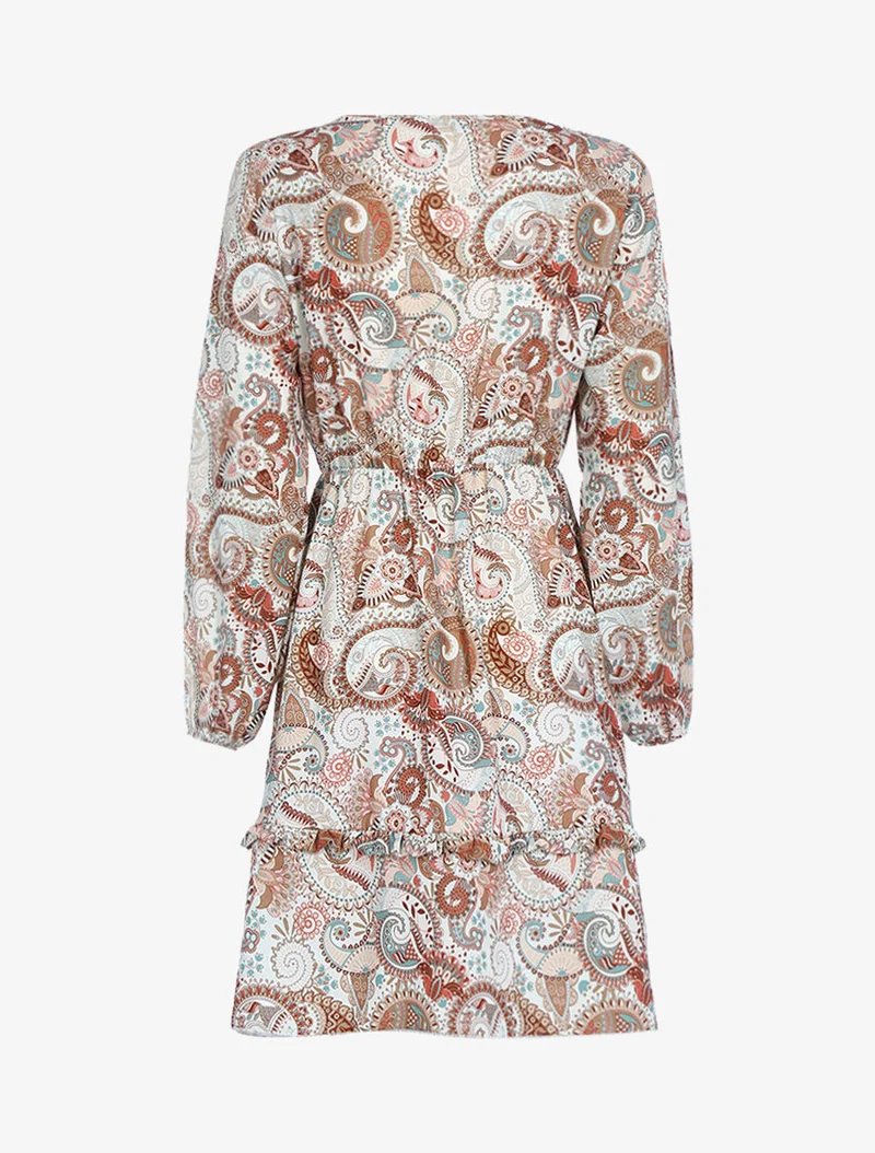 Robe volantée à imprimé cachemire - Beige