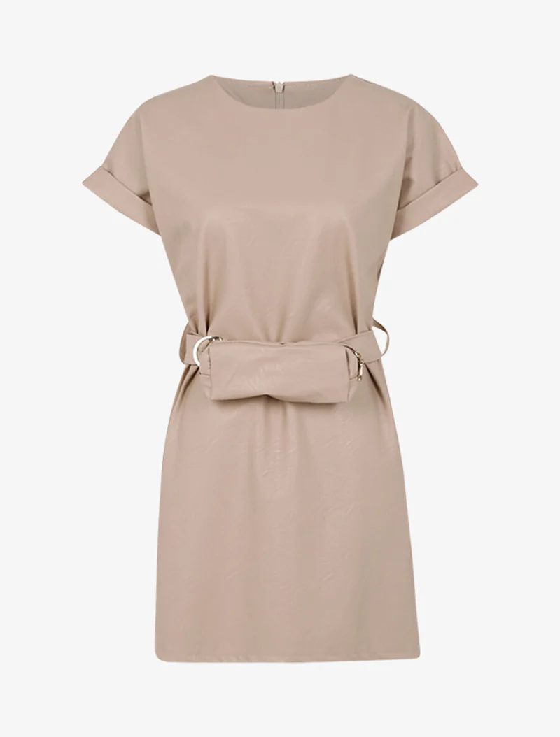Robe en simili avec ceinture style banane - Beige