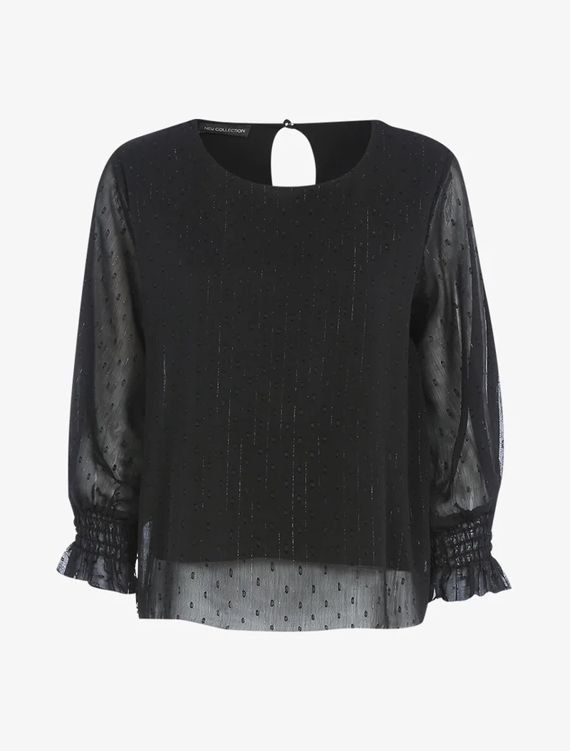 Blouse en voile poignets élastiqués - Noir