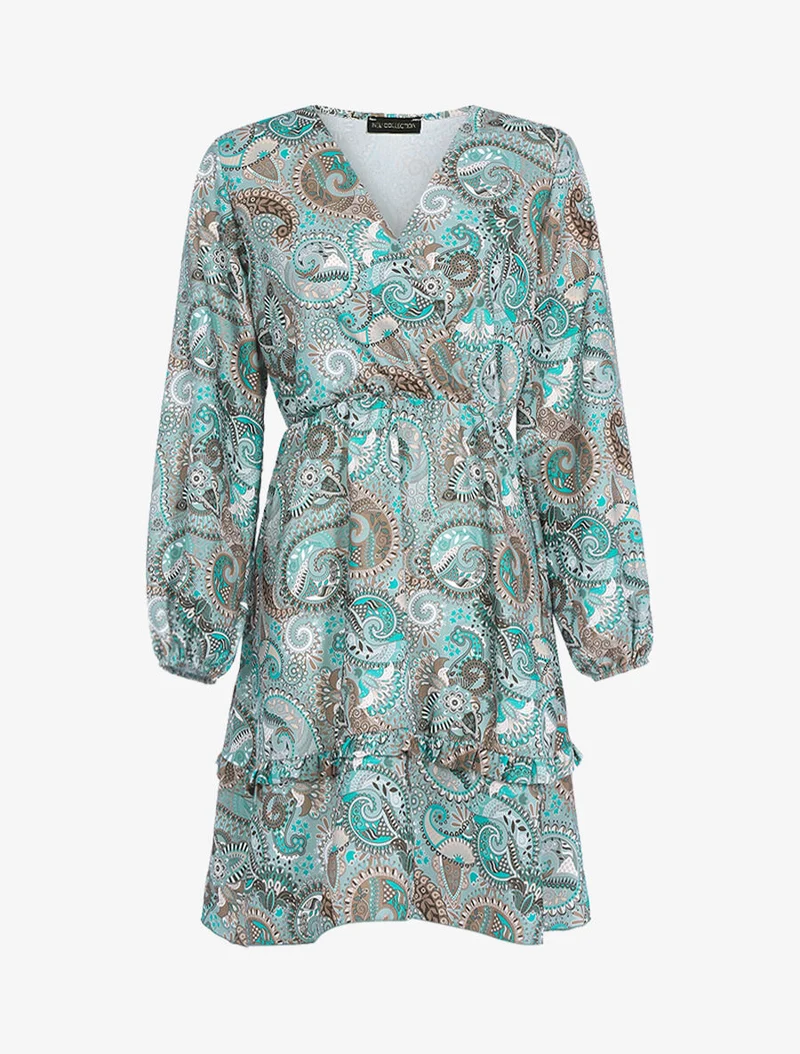Robe volantée à imprimé cachemire - Vert d'eau