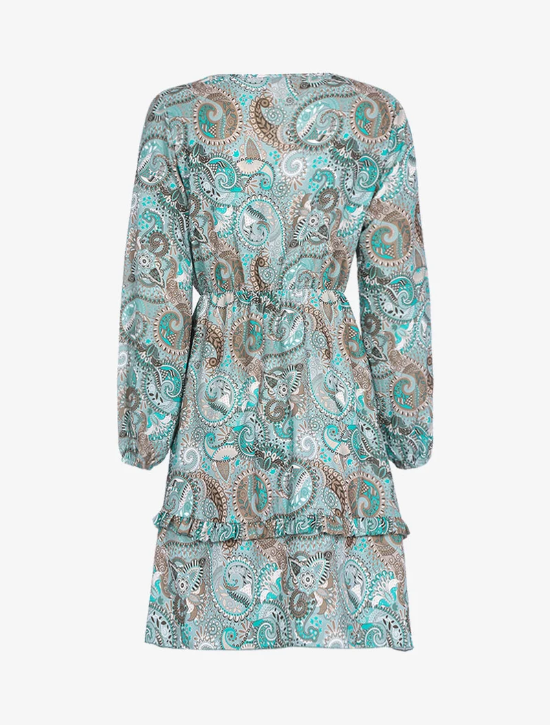 Robe volantée à imprimé cachemire - Vert d'eau