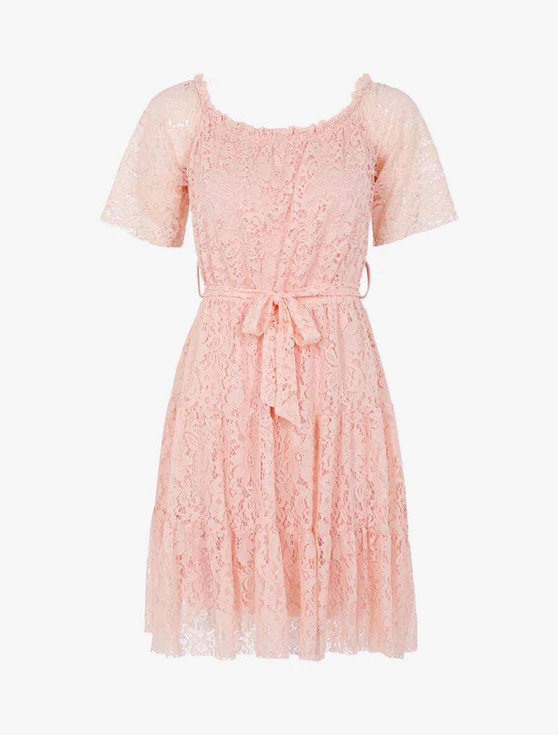 Robe en dentelle fleurie doublée - Rose