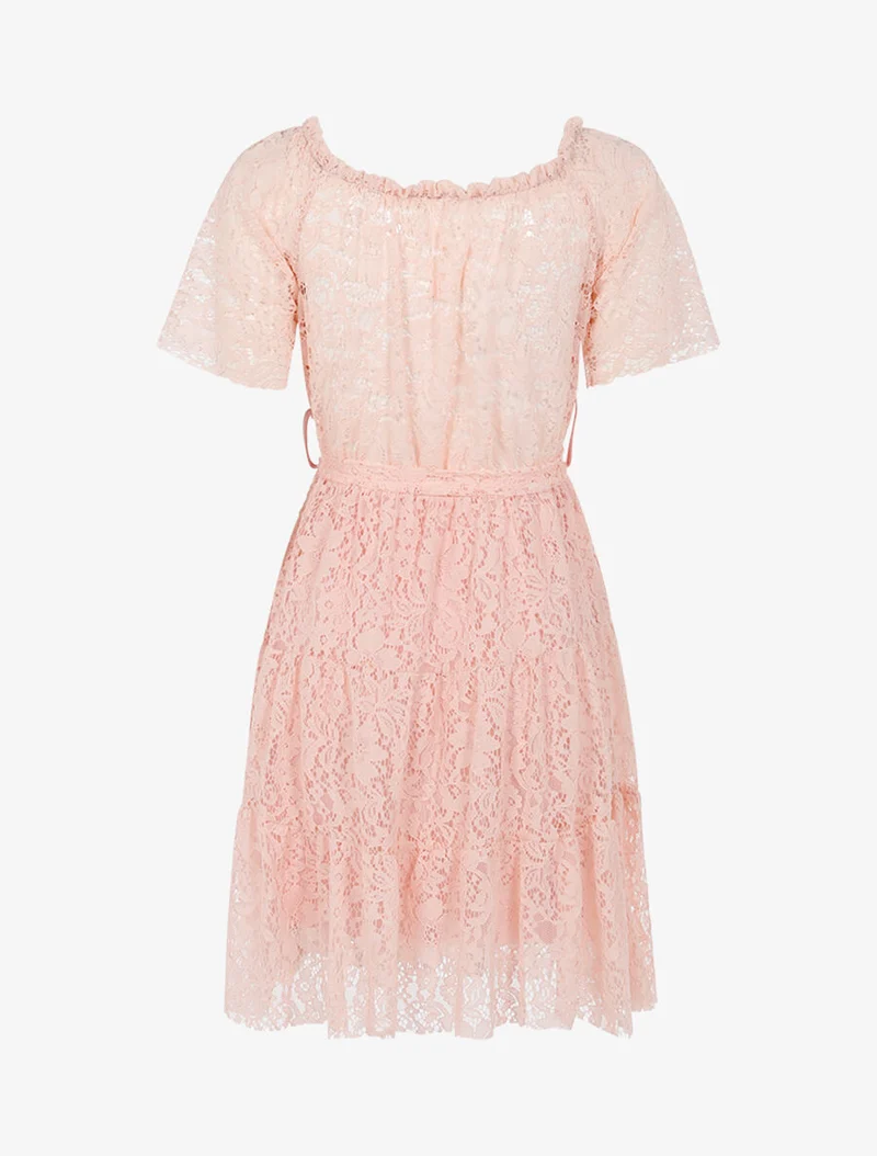 Robe en dentelle fleurie doublée - Rose