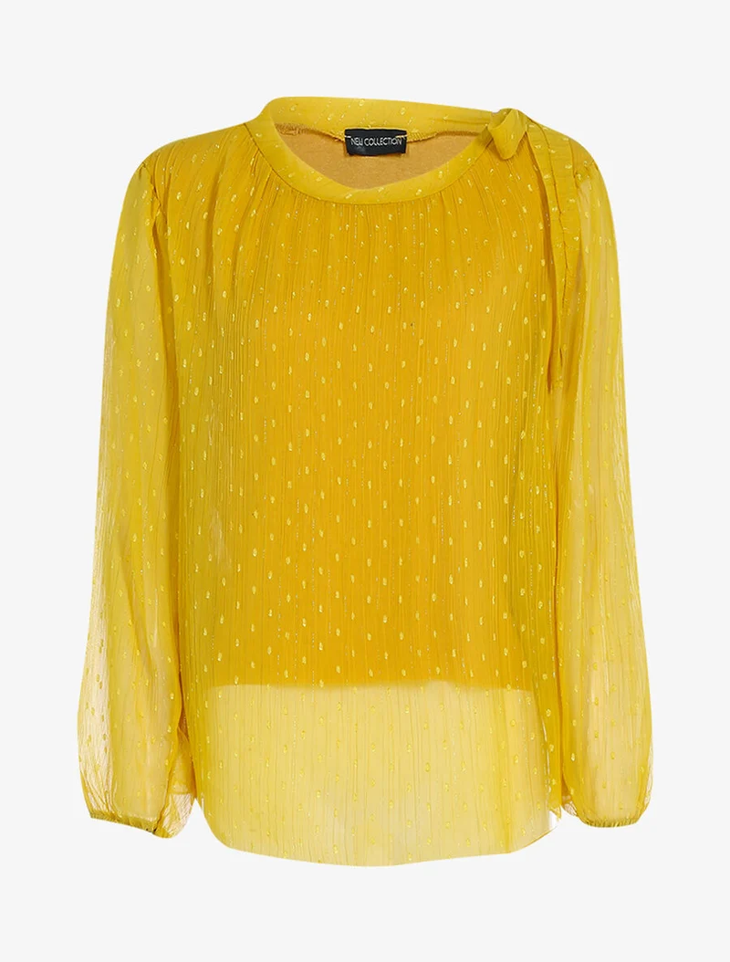 Blouse en voile une épaule à nouer - Moutarde
