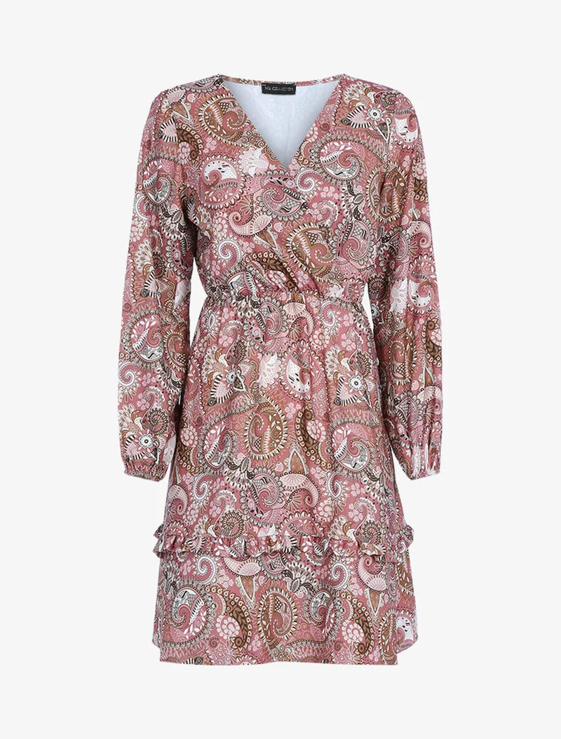 Robe volantée à imprimé cachemire - Rose foncé