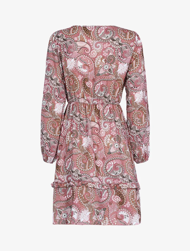 Robe volantée à imprimé cachemire - Rose foncé