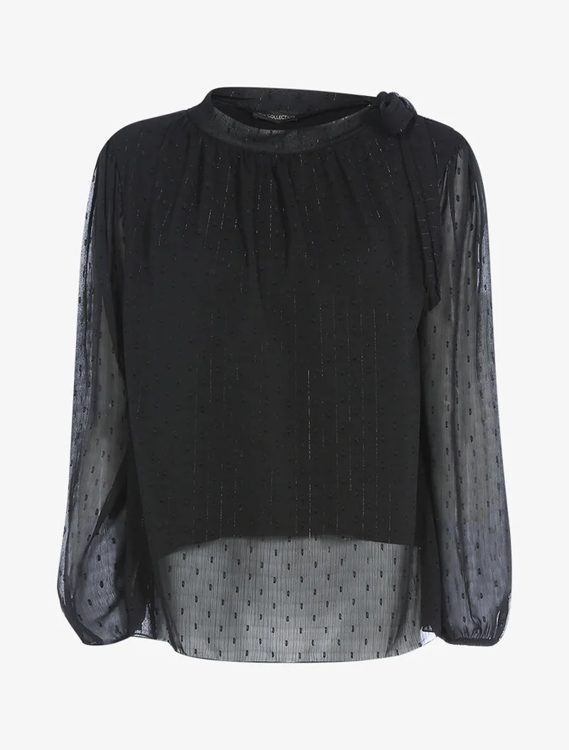 Blouse en voile une épaule à nouer - Noir