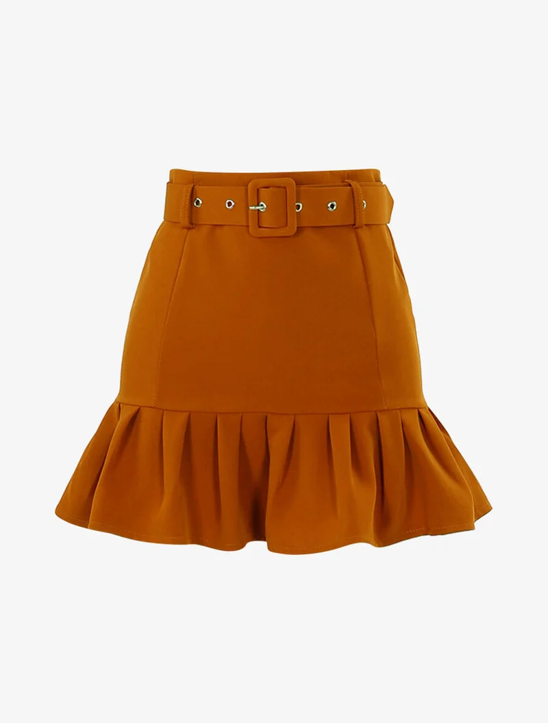 Jupe courte à bord volanté - Orange