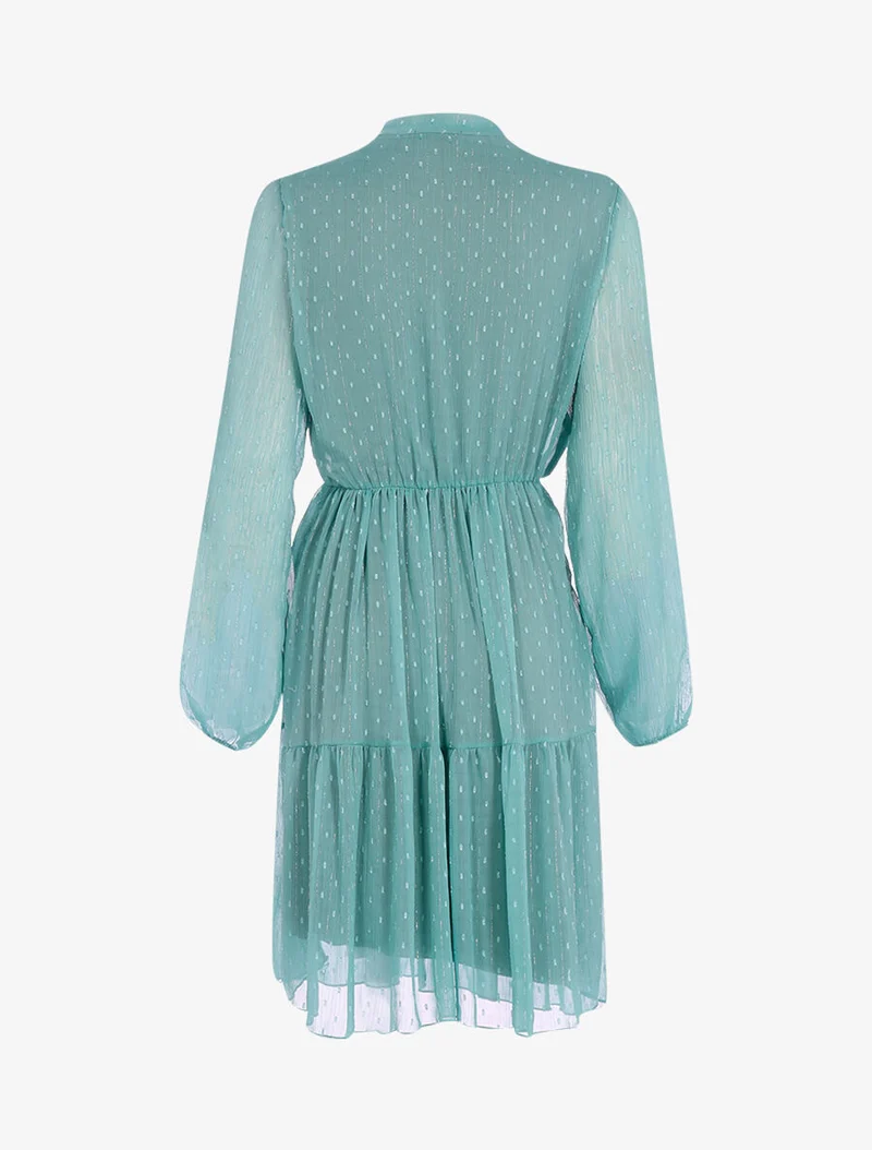 Robe à col lavallière et à pois brodés - Turquoise