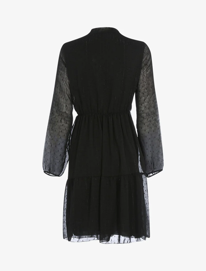 Robe à col lavallière et à pois brodés - Noir