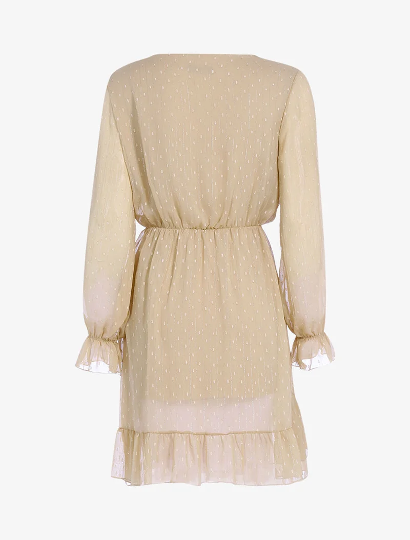 Robe volantée à pois brodés - Beige