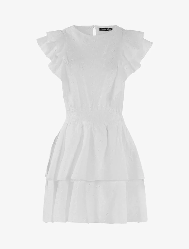 Robe volantée à détails ajourés - Blanc