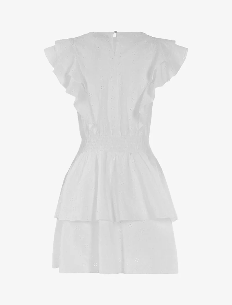 Robe volantée à détails ajourés - Blanc