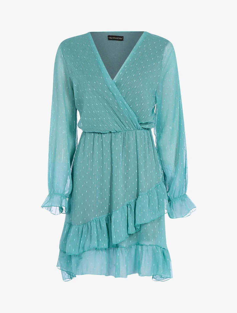 Robe volantée à pois brodés - Turquoise