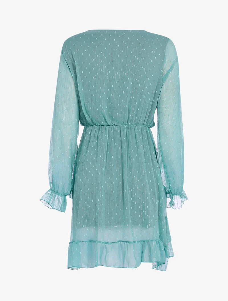 Robe volantée à pois brodés - Turquoise