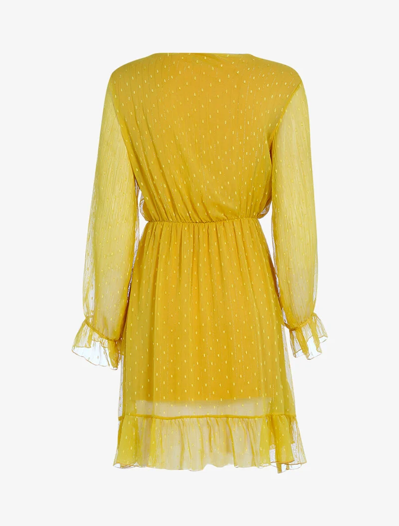 Robe volantée à pois brodés - Moutarde