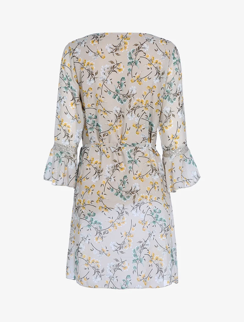 Robe à imprimé champêtre et sequins - Beige
