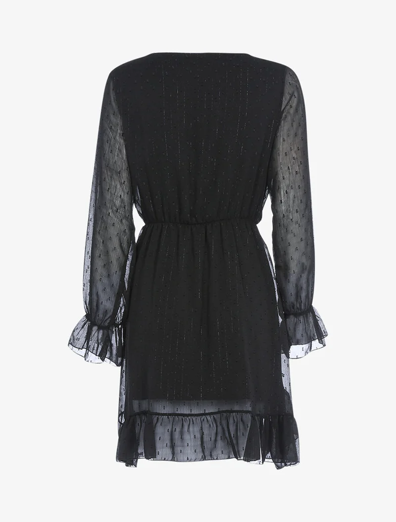 Robe volantée à pois brodés - Noir