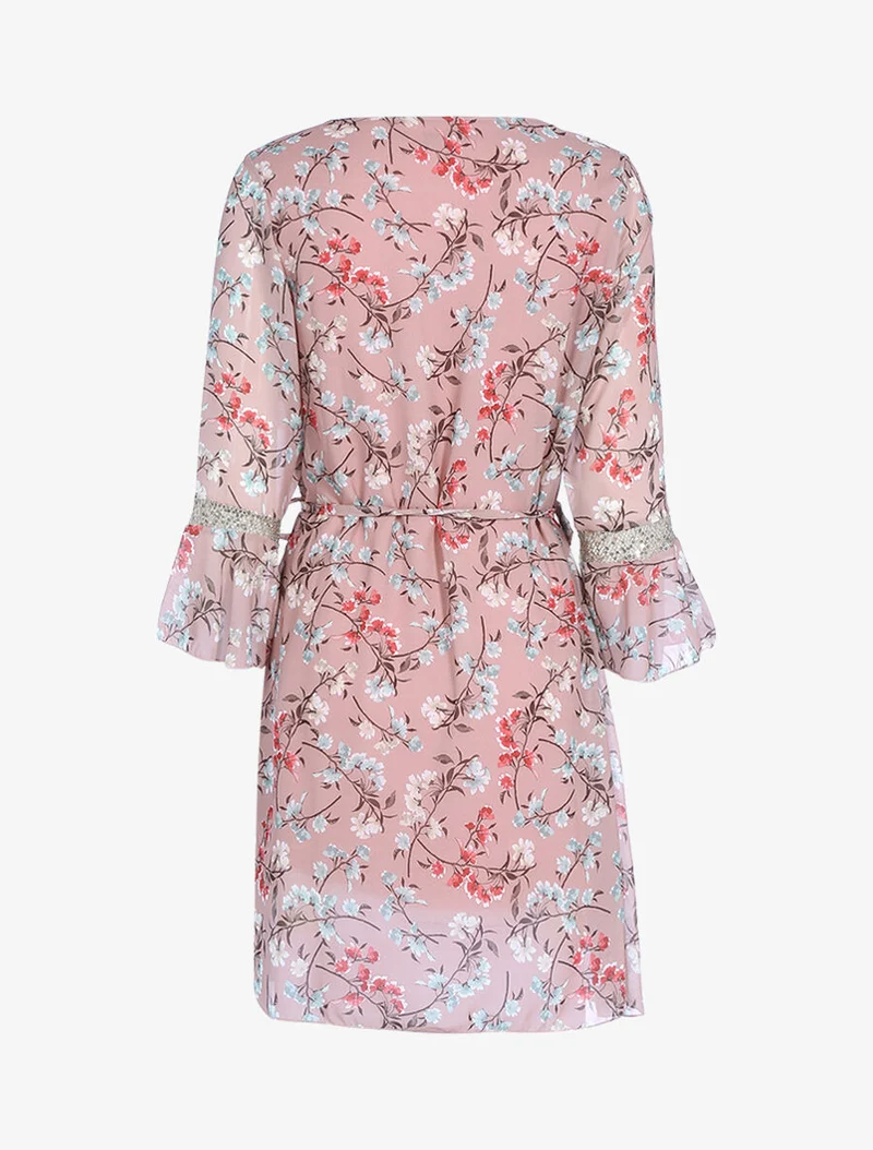Robe à imprimé champêtre et sequins - Rose