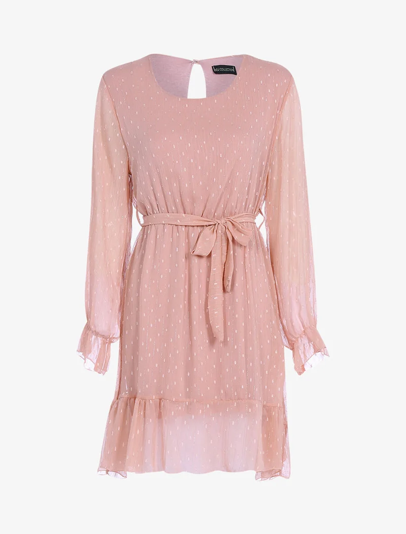 Robe basique à pois brodés - Rose