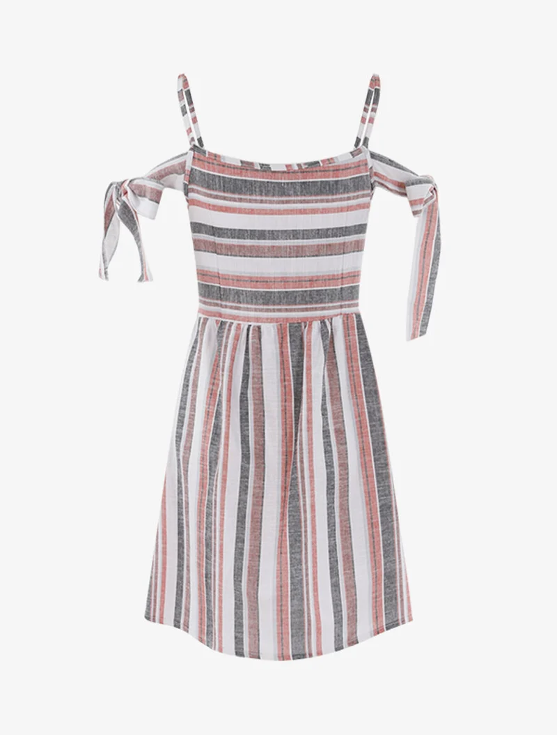 Robe en lin mélangé épaules à nouer - Rouge/noir/blanc