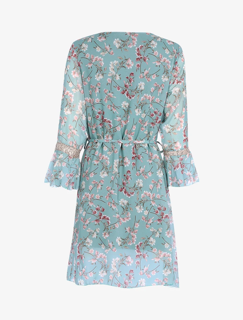 Robe à imprimé champêtre et sequins - Vert d'eau
