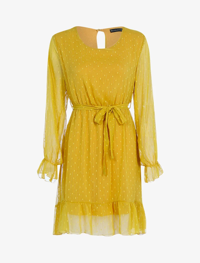 Robe basique à pois brodés - Moutarde