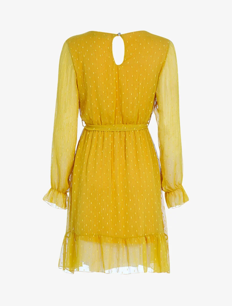 Robe basique à pois brodés - Moutarde