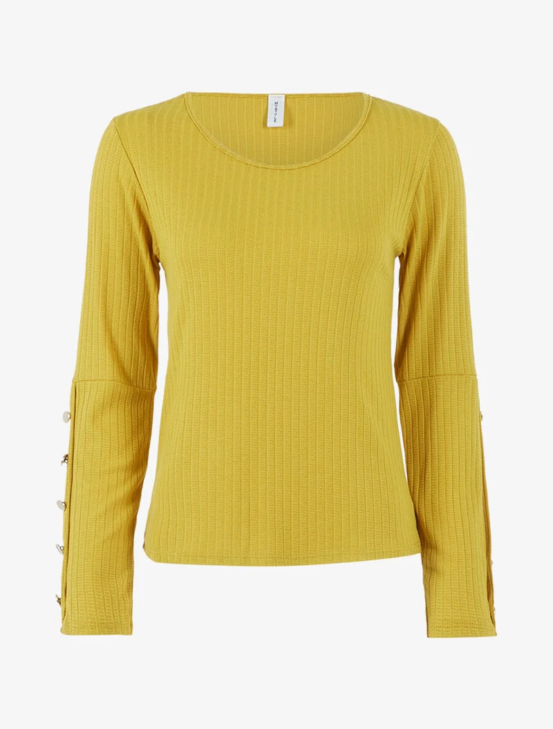 Top côtelé à manches boutonnées - Jaune