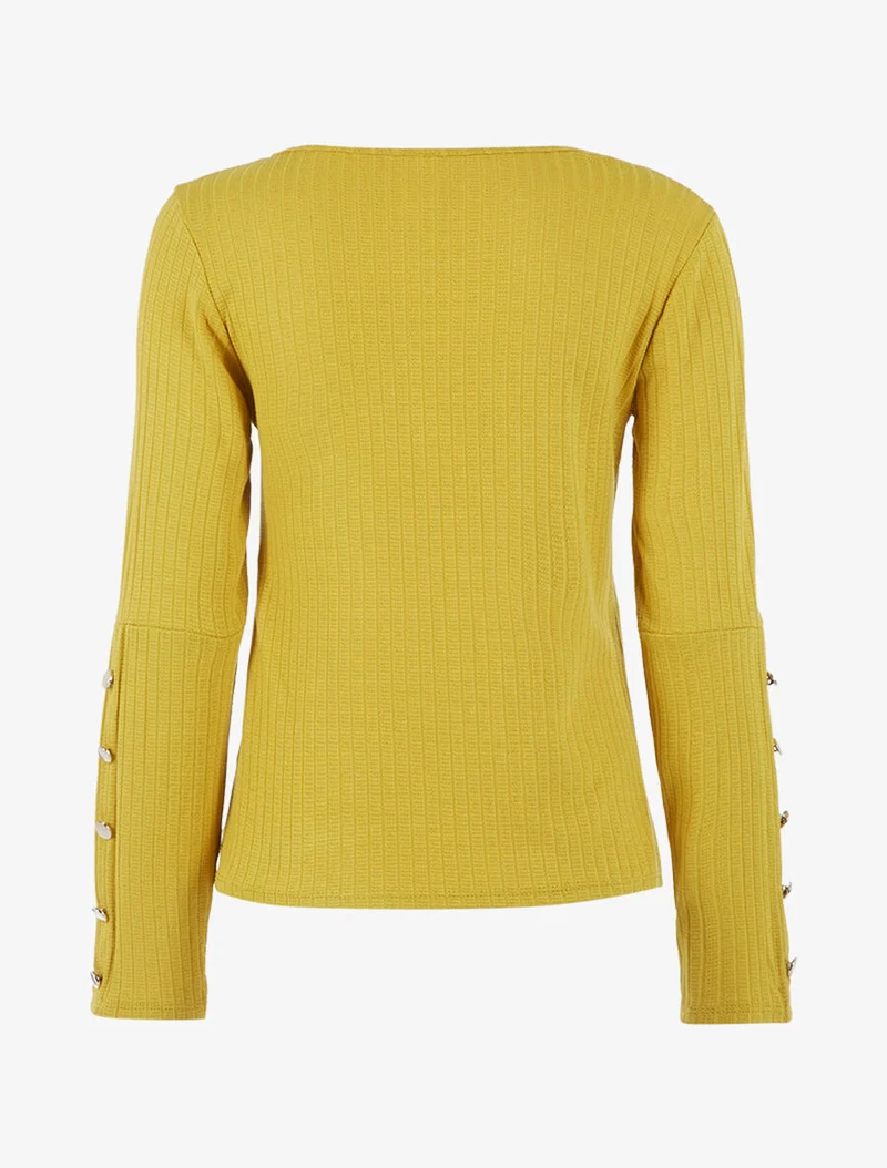 Top côtelé à manches boutonnées - Jaune