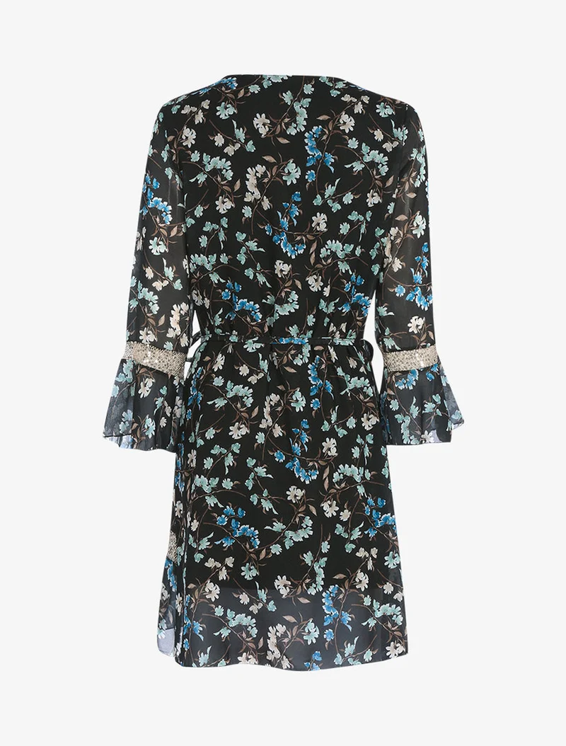 Robe à imprimé champêtre et sequins - Noir