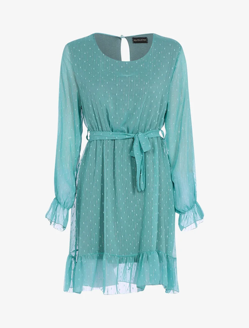 Robe basique à pois brodés - Turquoise