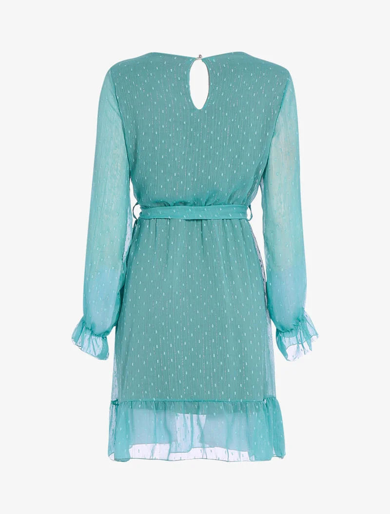 Robe basique à pois brodés - Turquoise