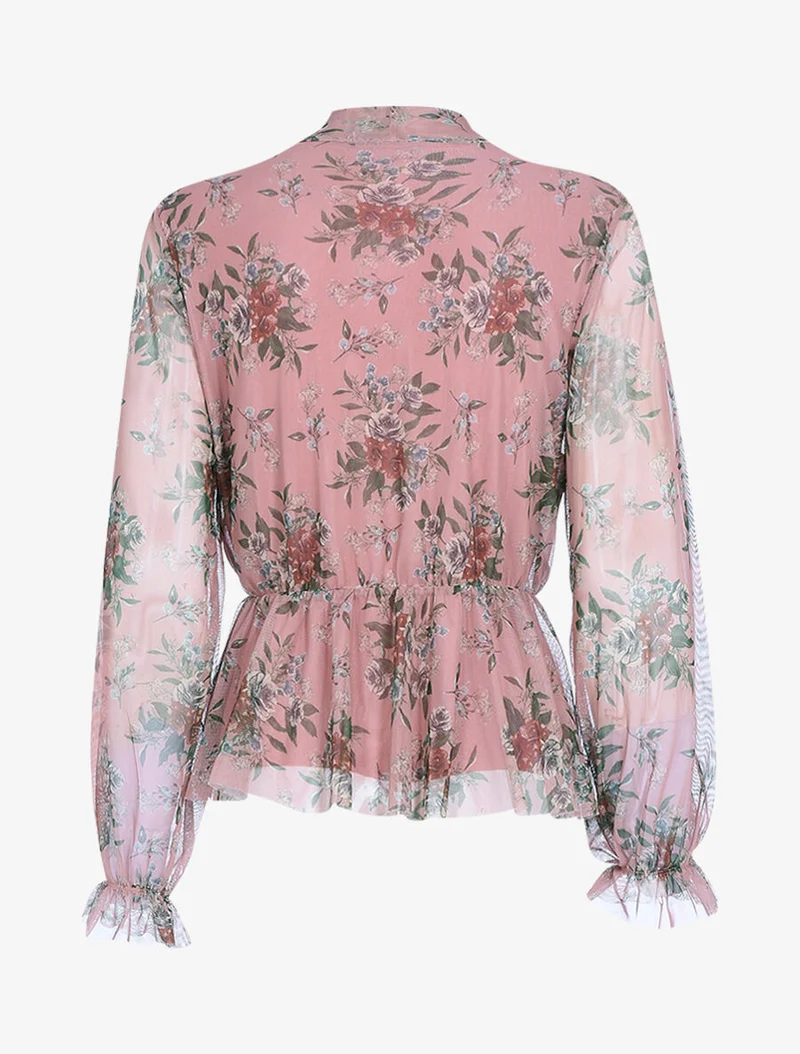 Blouse péplum à col lavallière - Rose