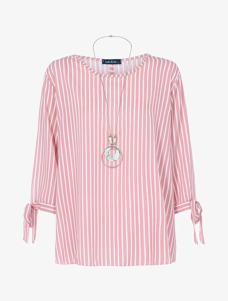 Blouse rayée avec sautoir - Rose/blanc