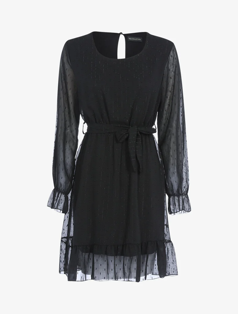 Robe basique à pois brodés - Noir
