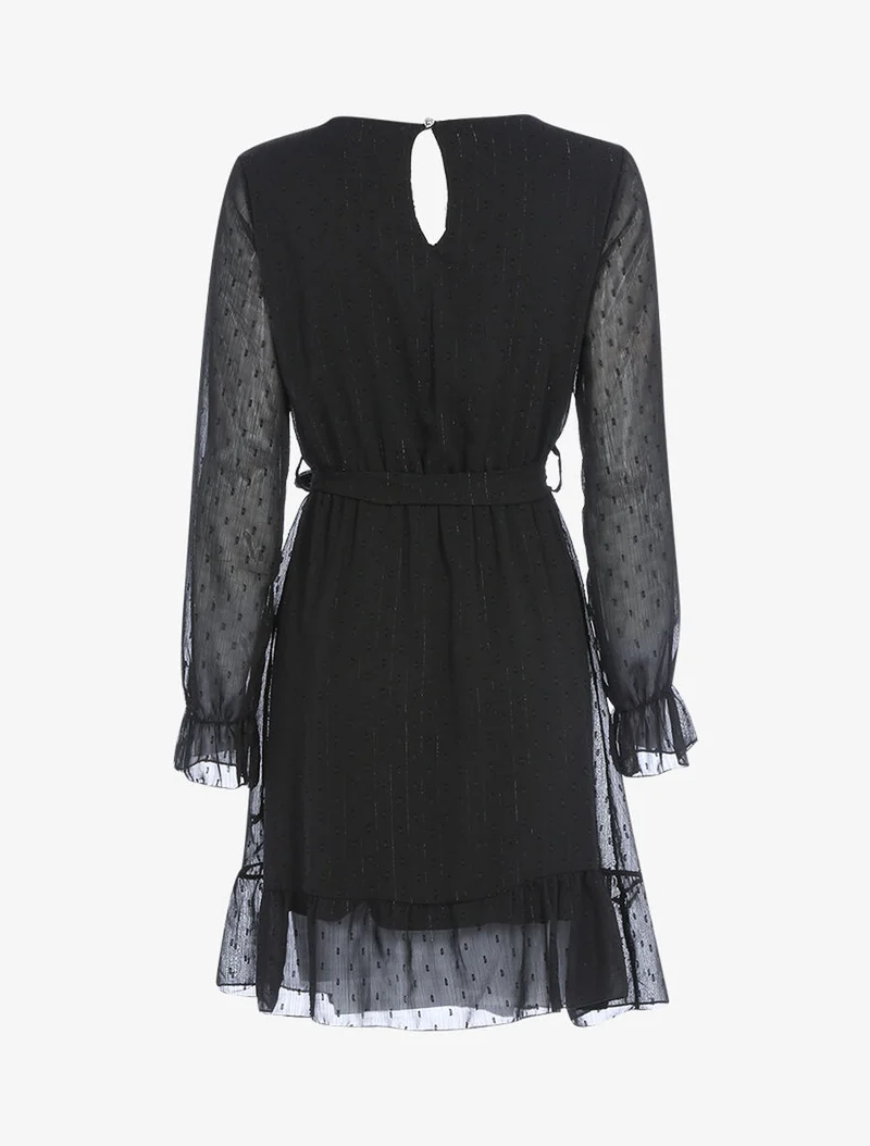 Robe basique à pois brodés - Noir