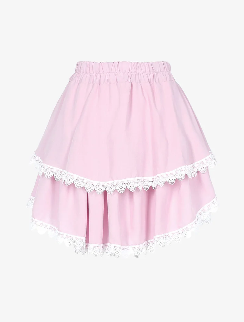 Jupe courte à grands volants - Rose/blanc
