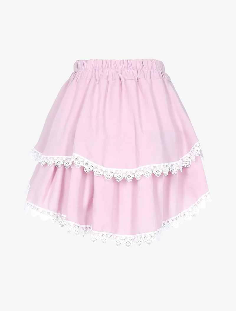 Jupe courte à grands volants - Rose/blanc