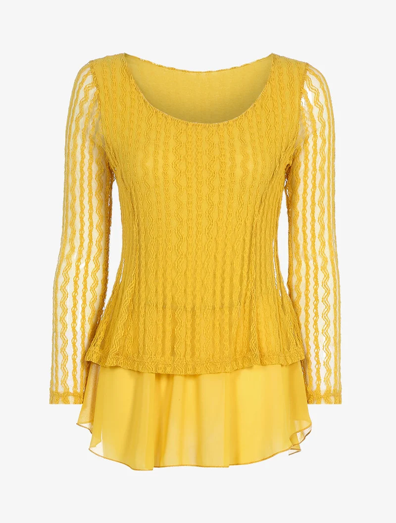 Top doublé en voile et tulle - Jaune