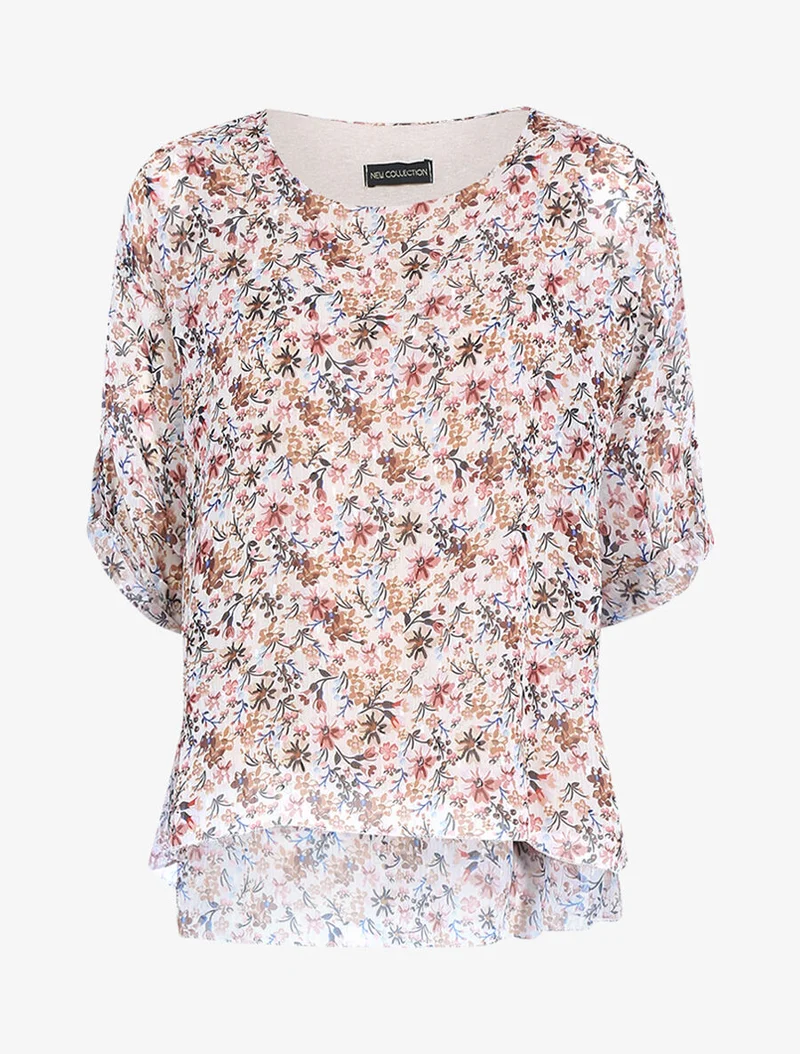 Blouse imprimé floral coupe ample - Écru