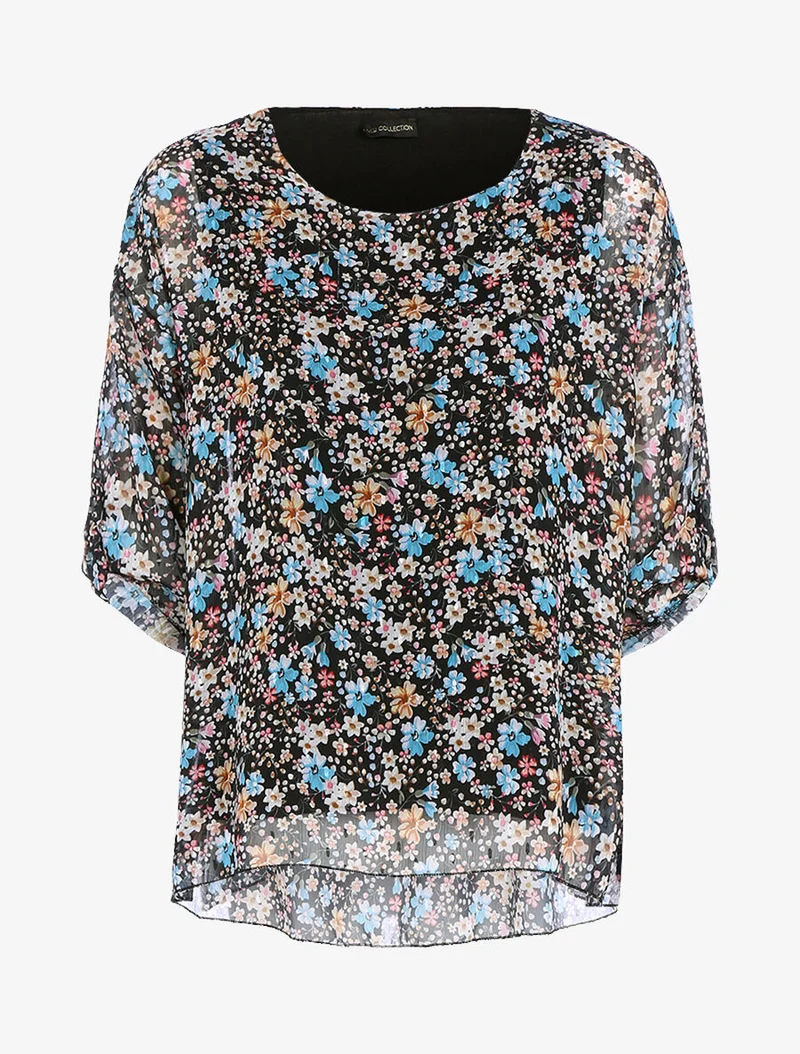 Blouse imprimé floral coupe ample - Noir