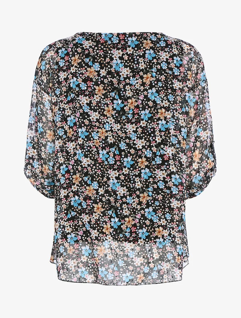 Blouse imprimé floral coupe ample - Noir