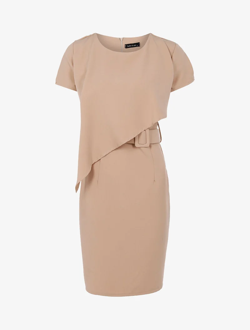 Robe cintrée à pan biseauté - Beige