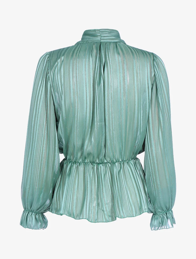 Top en voile à rayures irisées - Bleu turquoise